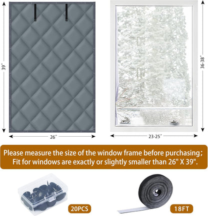 Window Insulation Kit for Winter, 3 Layer 26" X 39" Winter Insulated Cover with Fastener, Thermal to Keep V1259-DP01-A-591