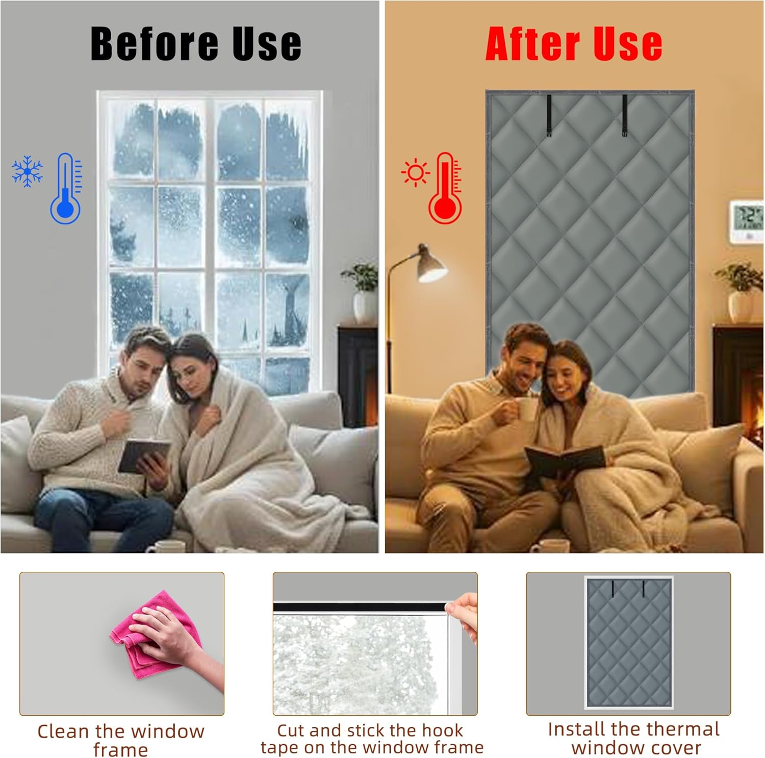 Window Insulation Kit for Winter, 3 Layer 26" X 39" Winter Insulated Cover with Fastener, Thermal to Keep V1259-DP01-A-591