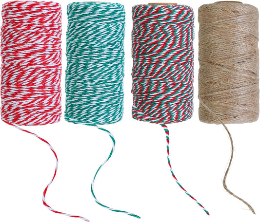 Twine String 4 Rolls Christmas Wrapping Cotton 1312 Feet Colored Rope for Bakers Creative Projects Crafts V1259-DP01-A-592
