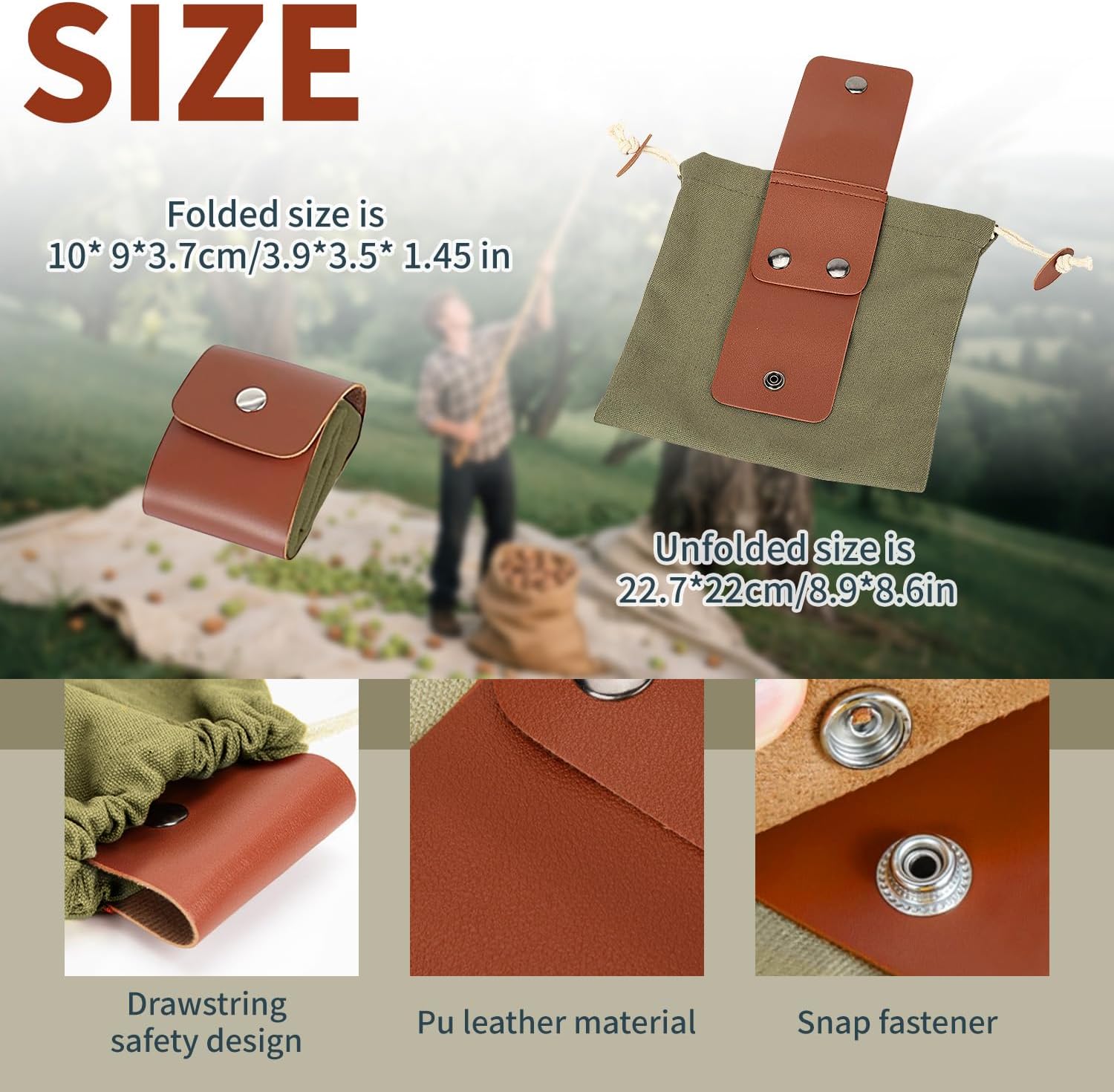 Foraging Bag Foldable Canvas Waist Pack for Outdoor Picking, Camping & Hiking, Belt Pouch with Drawstring V1259-DP01-A-598