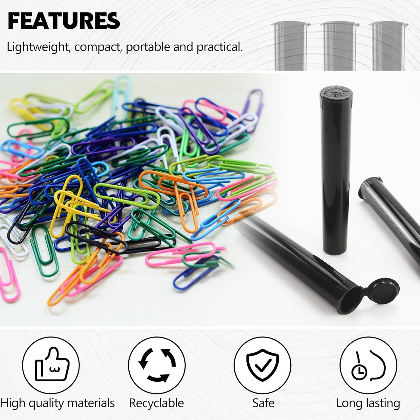 116mm 6pcs Waterproof Cigarette Storage Tubes Squeeze Bottles with Caps Airtight Sealing Plastic Container V1259-DP01-A-602