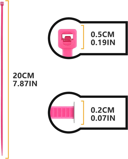 Colorful Cable Zip Ties, 100 Packs Self Locking Wire Perfect for Home, Office, Garage and Workshop (Pink, 8 V1259-DP01-A-603