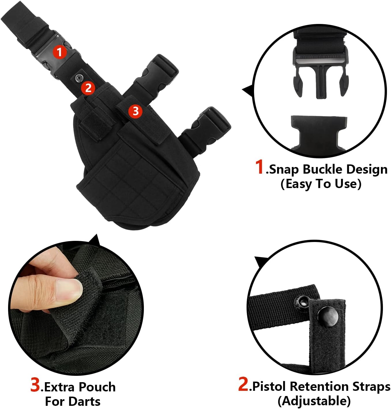 Adjustable Tactical Leg Holster Compatible for Nerf Elite Series Blaster(Black) Black V1259-DP01-A-605