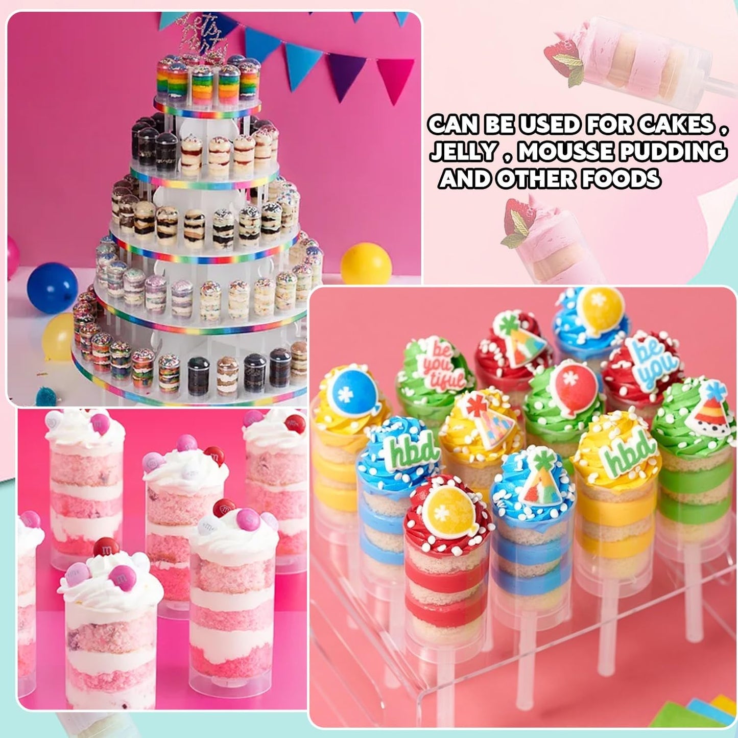 80 pcs Round Shape Clear Push-Up Cake Pop Shooter (Push Up Pops) Plastic Containers with Lids, Base & Sticks V1259-DP01-A-609
