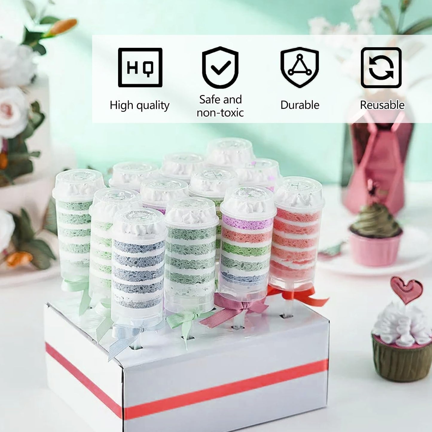 80 pcs Round Shape Clear Push-Up Cake Pop Shooter (Push Up Pops) Plastic Containers with Lids, Base & Sticks V1259-DP01-A-609