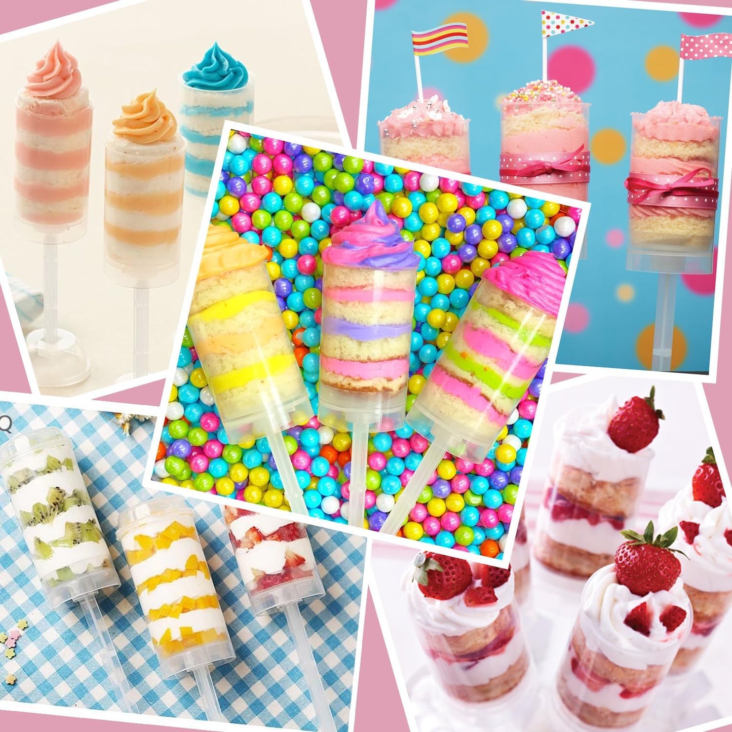 80 pcs Round Shape Clear Push-Up Cake Pop Shooter (Push Up Pops) Plastic Containers with Lids, Base & Sticks V1259-DP01-A-609