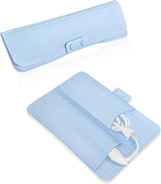 2-in-1 Heat Resistant Silicone Mat Travel Case, Soft Folding Storage Bag with 2 Pockets for Curling Iron, V1259-DP01-A-612