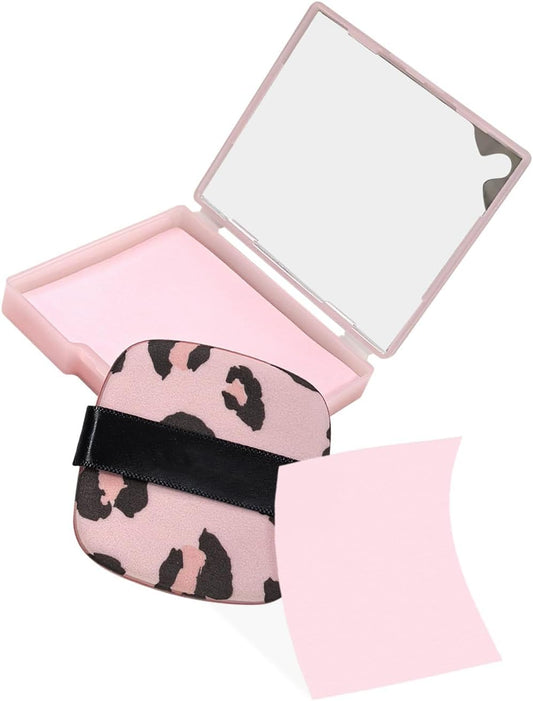 3-in-1 Oil Blotting Paper Set for Face Absorbing Sheet with Portable Mirror & Adhesive Makeup Puff, Oily V1259-DP01-A-621