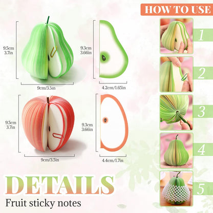2 Pack 3D Fruit Shaped Non-Sticky Notes, Apple & Pear Sticky Memo Pads, Creative Desk Decoration Notebooks V1259-DP01-A-622