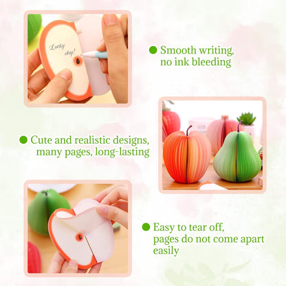 2 Pack 3D Fruit Shaped Non-Sticky Notes, Apple & Pear Sticky Memo Pads, Creative Desk Decoration Notebooks V1259-DP01-A-622