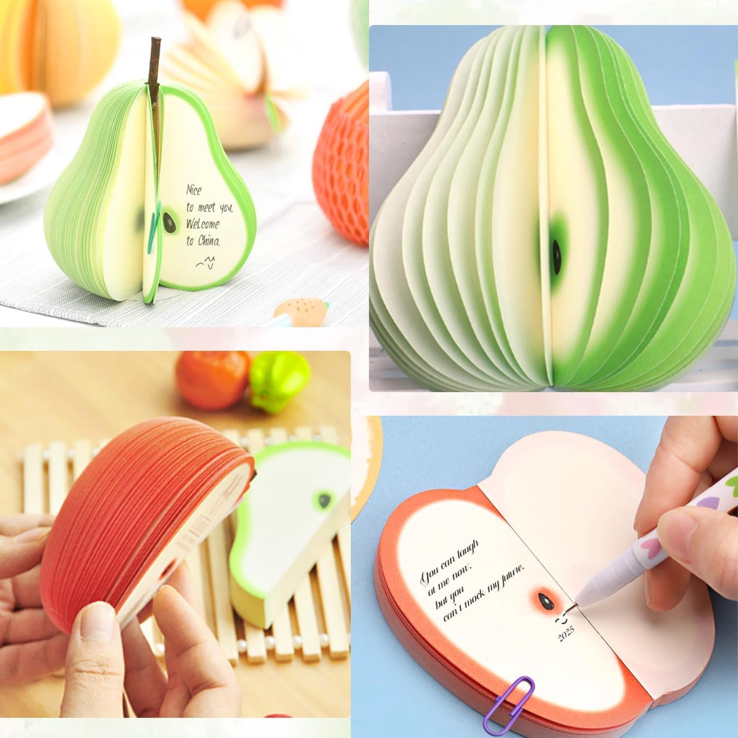 2 Pack 3D Fruit Shaped Non-Sticky Notes, Apple & Pear Sticky Memo Pads, Creative Desk Decoration Notebooks V1259-DP01-A-622