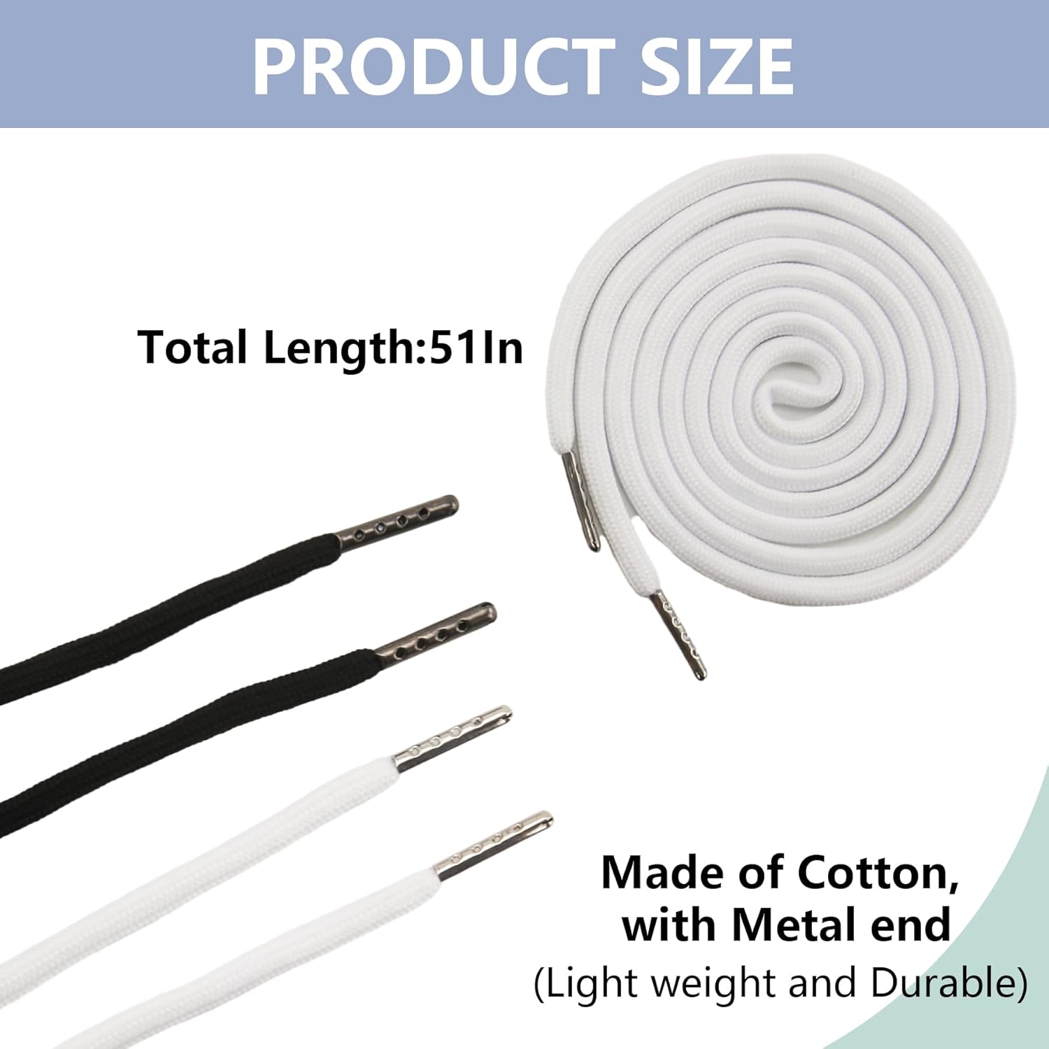 2Pcs 51 Inch Cotton Drawstring Cord Replacement Drawstrings for Sweatpants and Shorts, Universal Hoodies, V1259-DP01-A-625