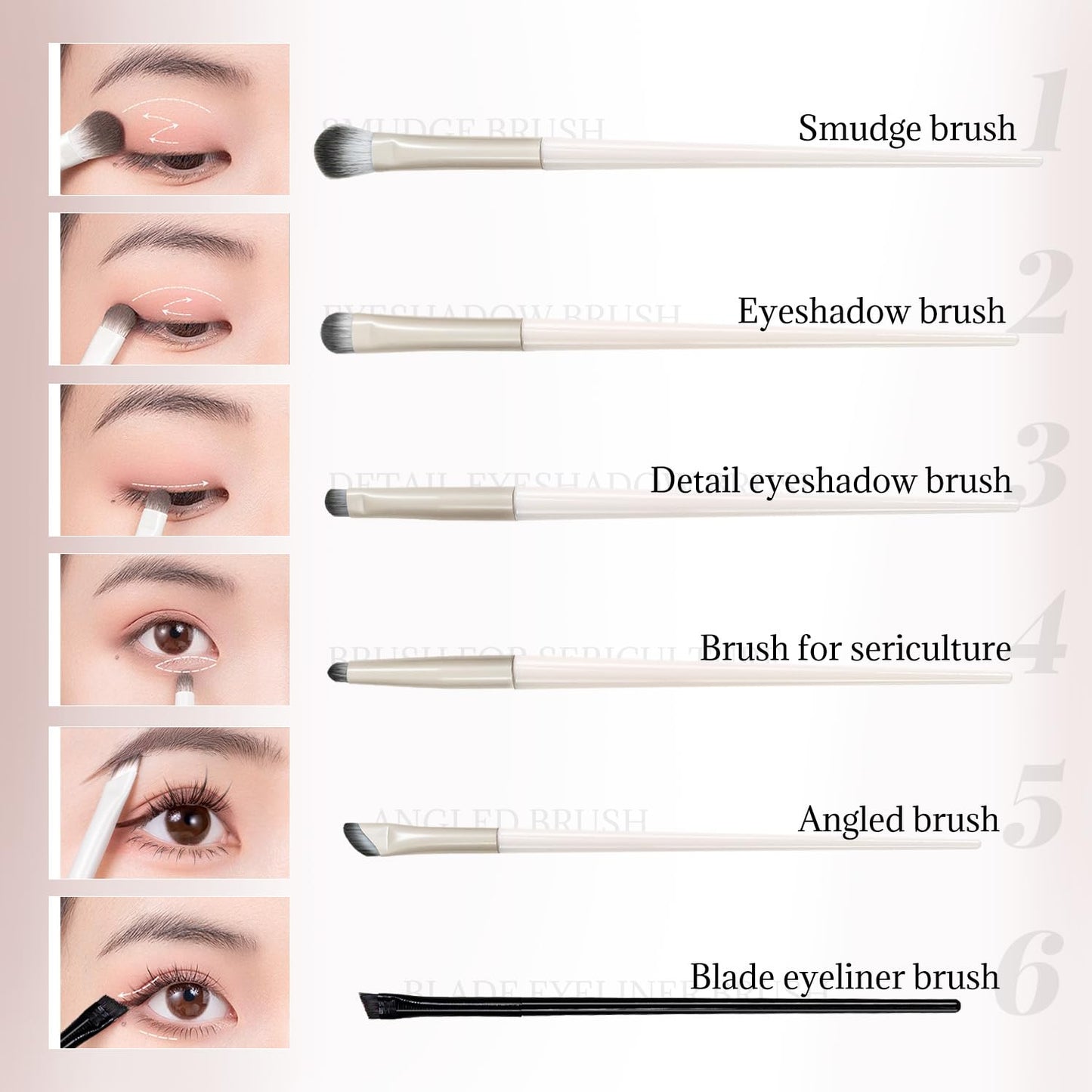 6Pcs Eye Makeup Brush Set, Soft Hairs Eyeshadow Kit, Professional Eyes for Concealer Eyebrows Eyeliner V1259-DP01-A-627