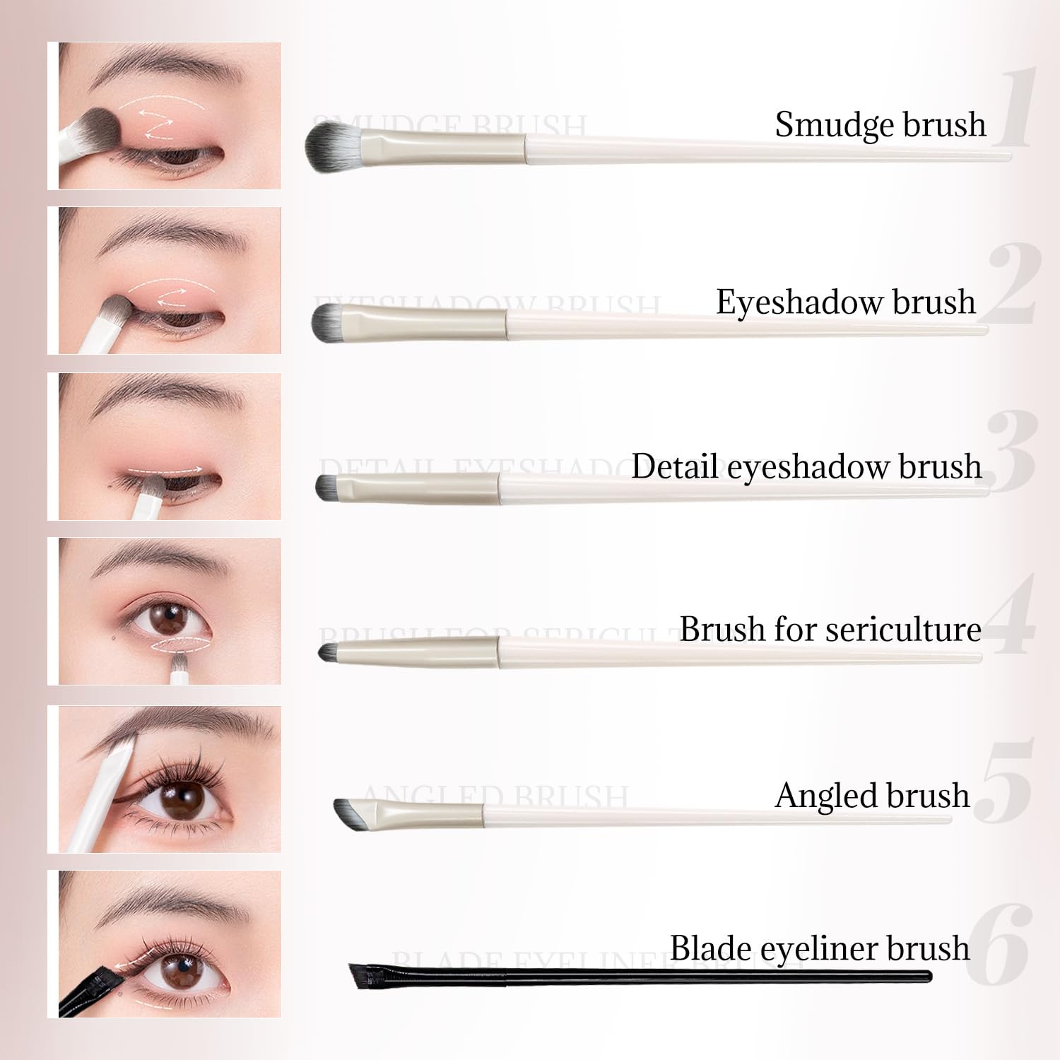 6Pcs Eye Makeup Brush Set, Soft Hairs Eyeshadow Kit, Professional Eyes for Concealer Eyebrows Eyeliner V1259-DP01-A-627