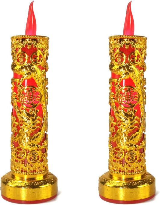 2pcs Chinese Buddhist Flameless LED Candle Lamp - Traditional Red Lantern Design, Retro Light for Meditation, V1259-DP01-A-629