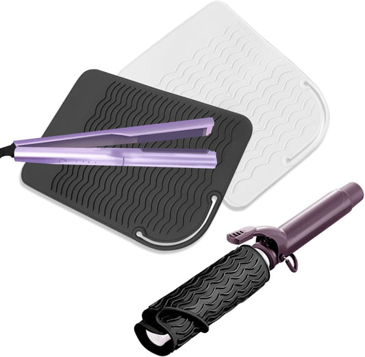 2 Pcs Silicone High Heat Resistant Mat for Hair Styling Tools, Portable Hot Protection Pad Curling Iron, V1259-DP01-A-634