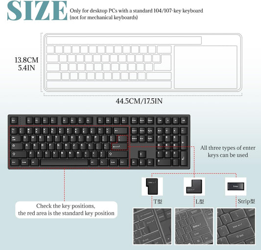 Clear PC Desktop Keyboard Cover, Universal Silicone Protector Skin for 104/107 Keys, Ultra-Thin, Waterproof, V1259-DP01-A-639