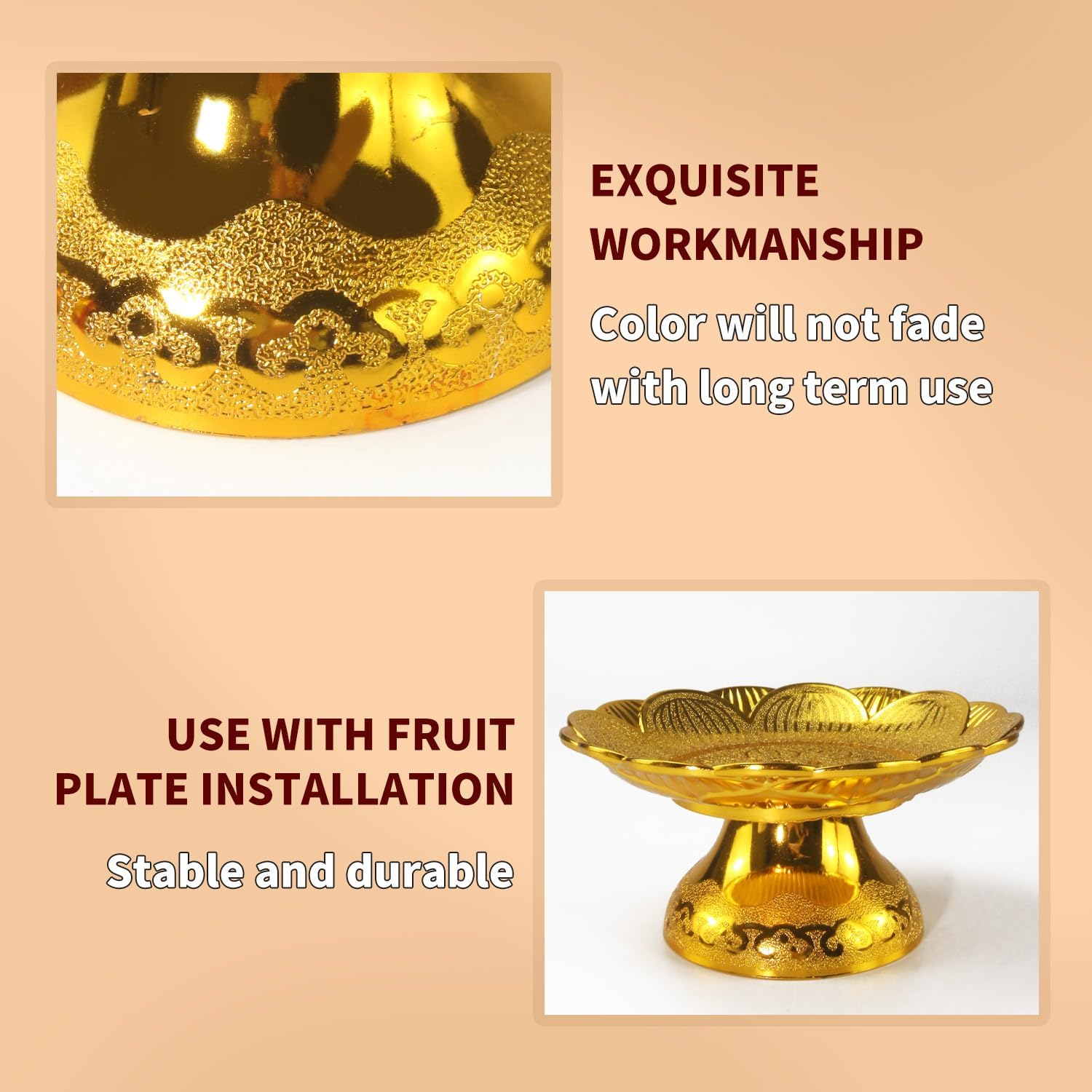 Buddhist Offering Plate Tray base with Golden Lotus Design - Serving for Fruit Offering, Home Dining,Temple V1259-DP01-A-650