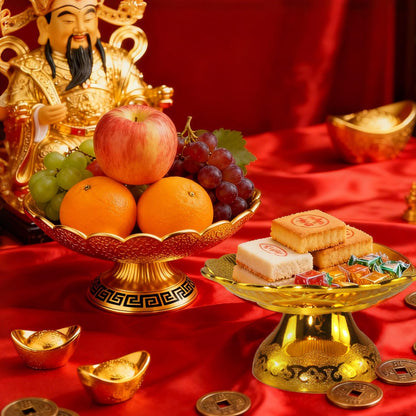 Buddhist Offering Plate Tray base with Golden Lotus Design - Serving for Fruit Offering, Home Dining,Temple V1259-DP01-A-650