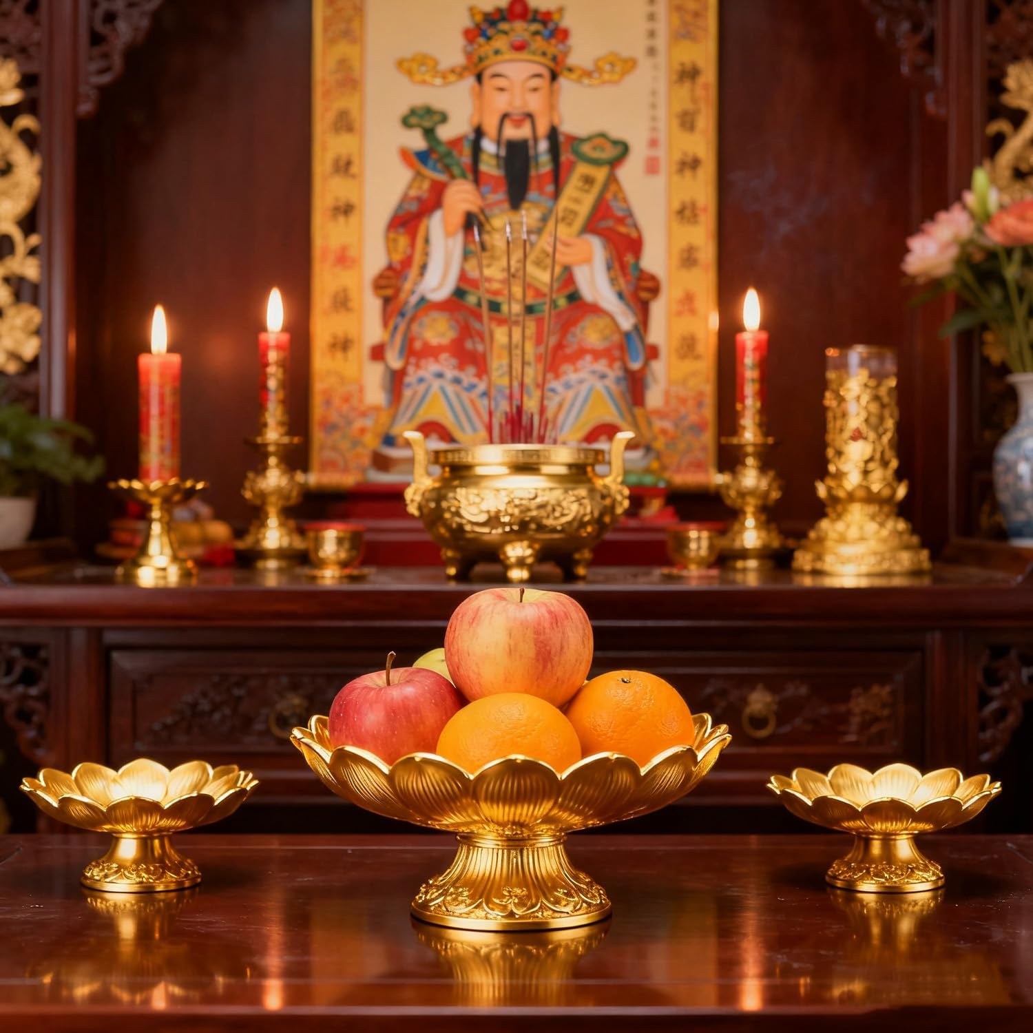 Buddhist Offering Plate Tray base with Golden Lotus Design - Serving for Fruit Offering, Home Dining,Temple V1259-DP01-A-650