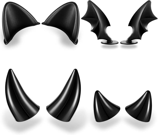 4 Pairs Helmet Devil Horns Motorcycle Accessories Cat Ears Wings with Adhesive Suction Cup Ski Bike for Women V1259-DP01-A-676