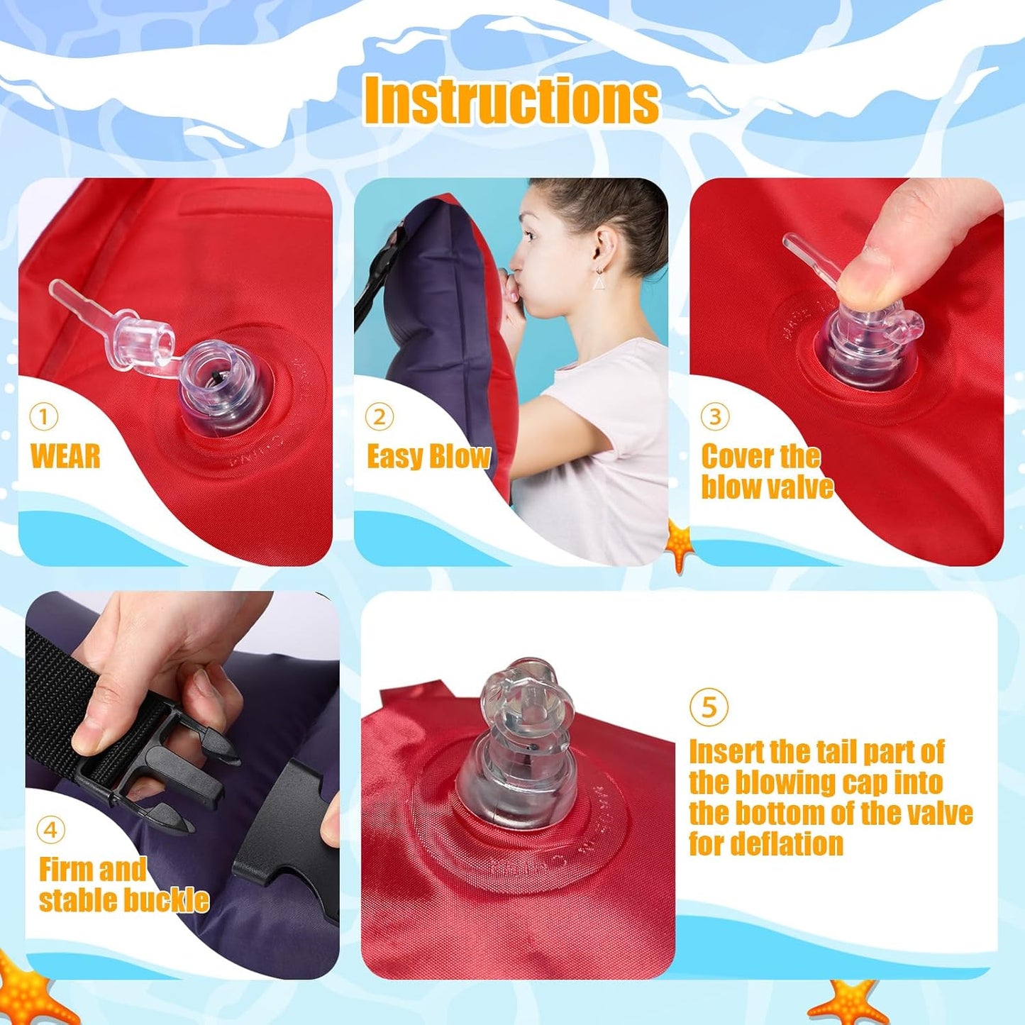 Inflatable Swim Belt Pool Flotation Portable Waist Floatation Aid for Adults Adjustable Training with Buckle V1259-DP01-A-681