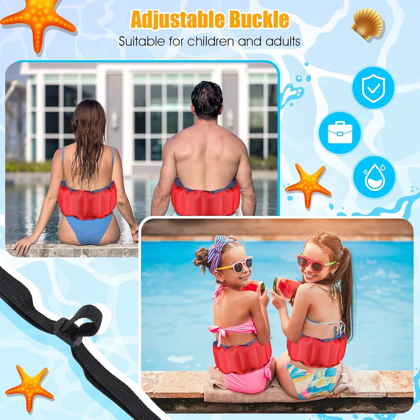 Inflatable Swim Belt Pool Flotation Portable Waist Floatation Aid for Adults Adjustable Training with Buckle V1259-DP01-A-681