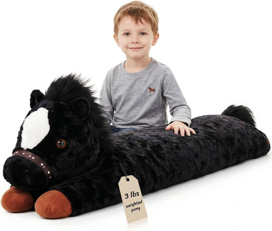 47 Inches Giant Horse Stuffed Animal Weighted Oversized Black Plush Toys Soft Hugging Pillow Bedroom Decor V1259-DP01-A-689