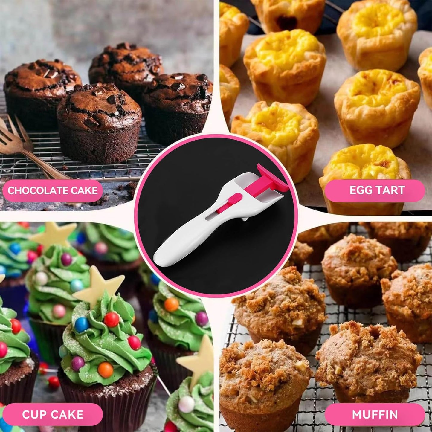 Cupcake Batter Scoop, Scoop Dispenser Sliding Button Baking Cake Dispensing Spoon for Baking, Pastry & V1259-DP01-A-697