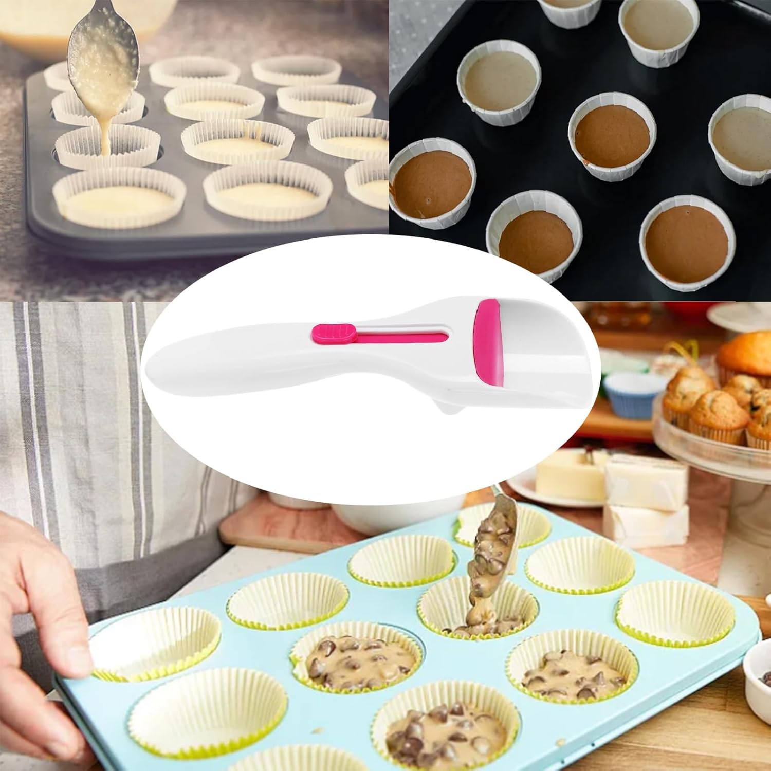 Cupcake Batter Scoop, Scoop Dispenser Sliding Button Baking Cake Dispensing Spoon for Baking, Pastry & V1259-DP01-A-697