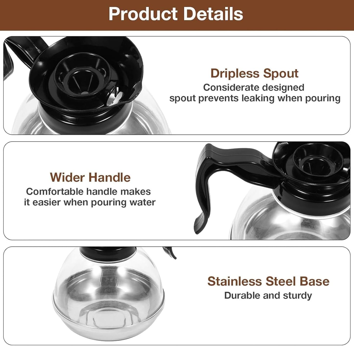 Coffee Decanter Pot, 1.2QT Universal Pot Commercial Maker Replacement with Black Handle for Machine Stove V1259-DP01-A-698