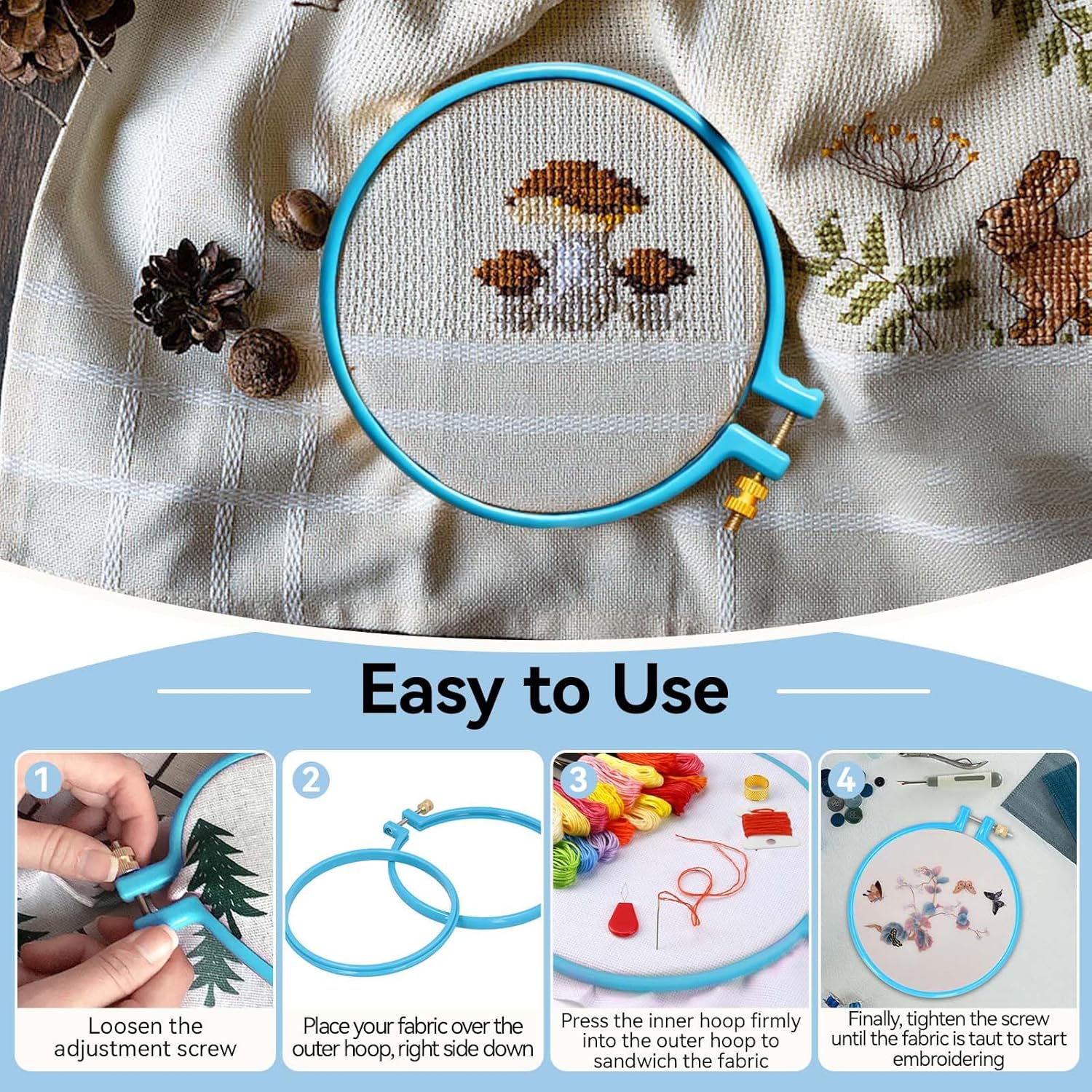 Embroidery Hoop Plastic, 5in Plastic Circle Cross Stitch Ring Supplies for Art Craft Sewing, Random Color V1259-DP01-A-699