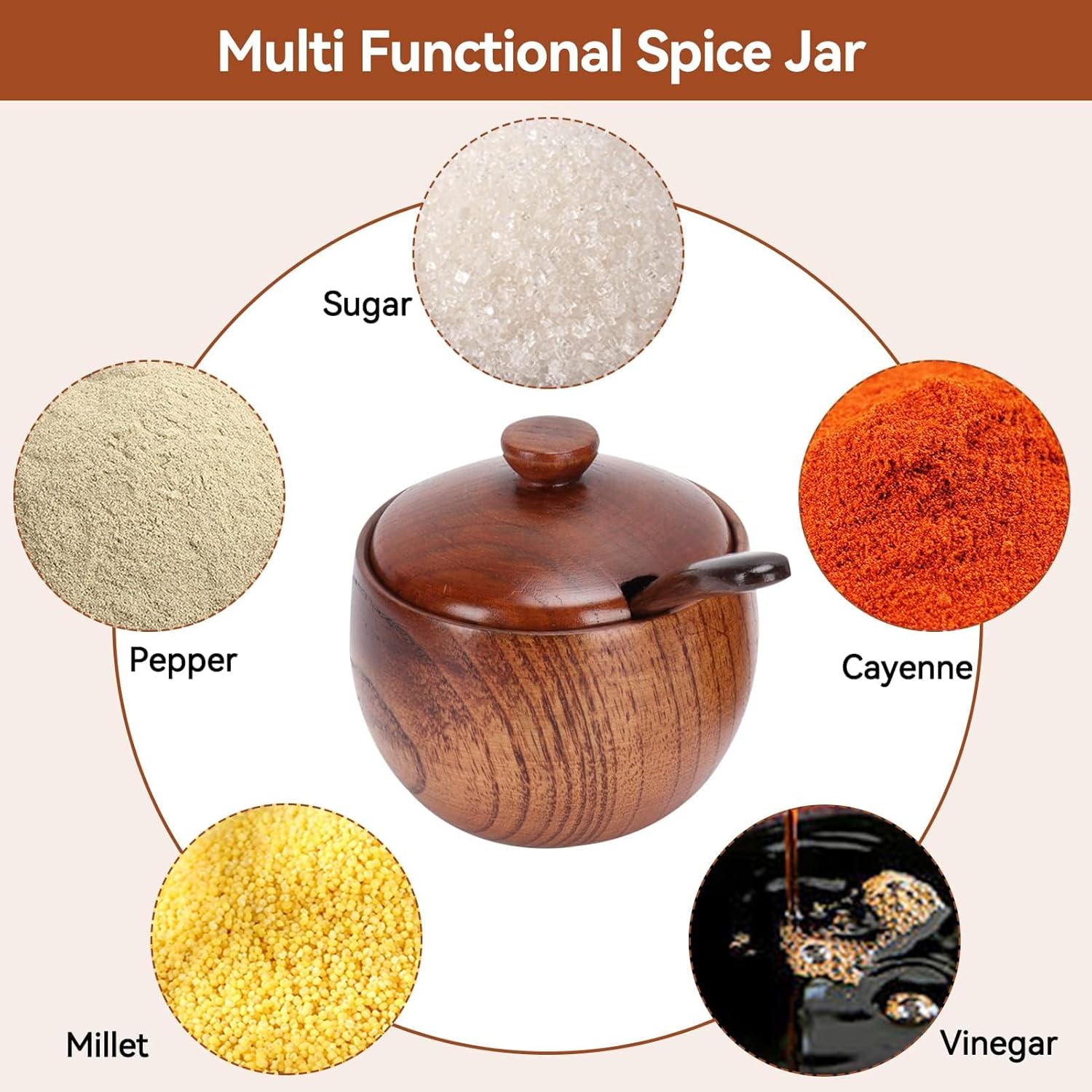 2 Pack Sugar Bowl with Lid and Spoon, Coffee Container Set Wooden Condiment Pot Decorative Storage Seasoning V1259-DP01-A-702