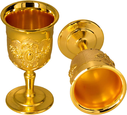 Mini Gold Goblet, 2PCS Altar Chalice 25ml Holy Metal Shot Glasses Wine Cup Medieval Goblet for Liqueur V1259-DP01-A-704