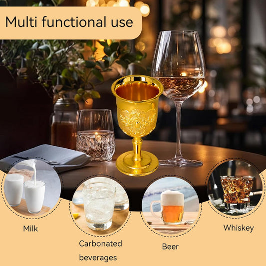 Mini Gold Goblet, 2PCS Altar Chalice 25ml Holy Metal Shot Glasses Wine Cup Medieval Goblet for Liqueur V1259-DP01-A-704