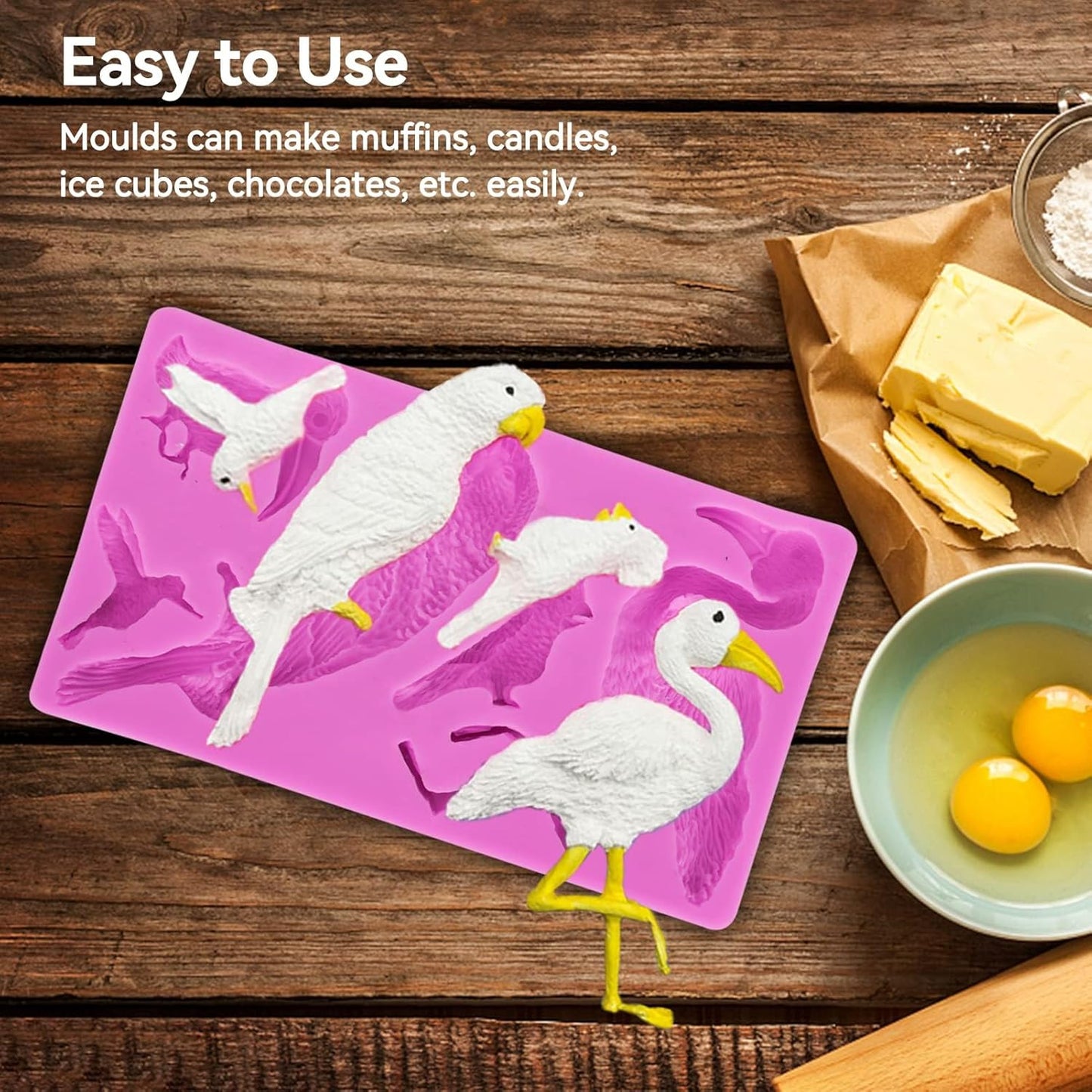 Fondant Molds, Silicone Flamingo Birds Mold 3D Bird Mould for Cupcake Cake Chocolate Decoration V1259-DP01-A-705
