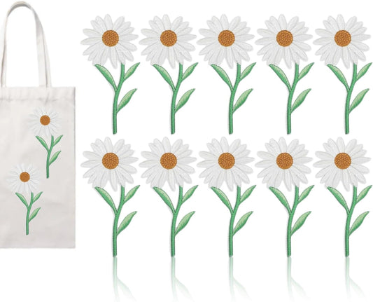 10PCS Flower Patches, Daisy Iron on Patches Embroidered Applique Sewing Patch DIY Decoration for Bags, V1259-DP01-A-708
