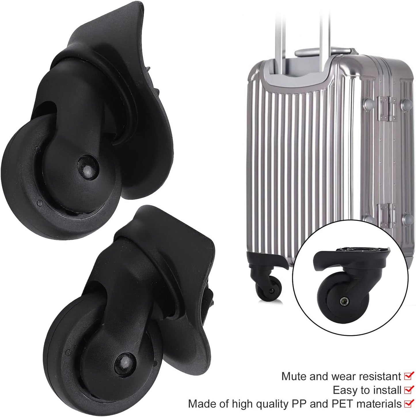 1 Pair Luggage Suitcase Wheels, Universal Replacement Wheels for Mute Swivel Casters Black V1259-DP01-A-717