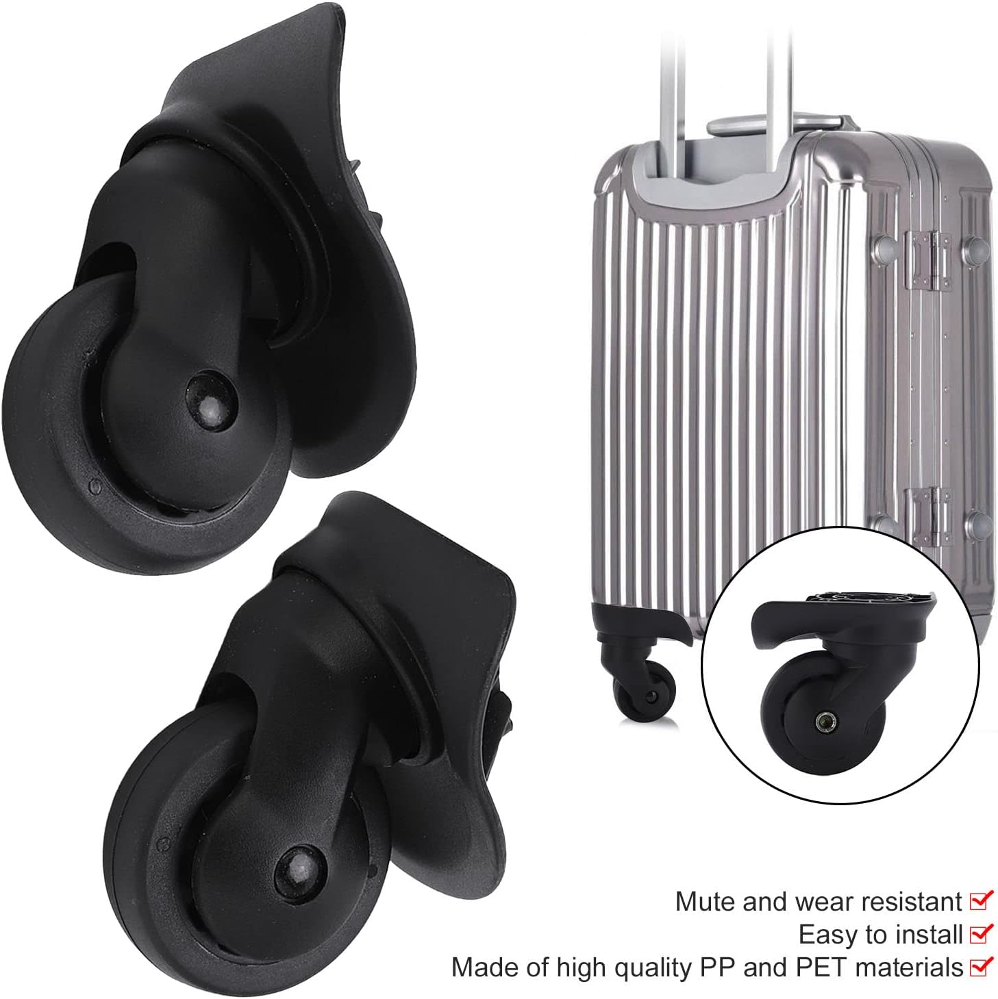 1 Pair Luggage Suitcase Wheels, Universal Replacement Wheels for Mute Swivel Casters Black V1259-DP01-A-717