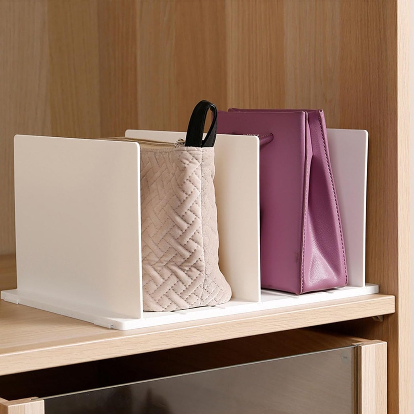 Shelf Divider for Closet, White Purse Organizer Adjustable Storage Handbag Organizers Closets Bookshelf V1259-DP01-A-731