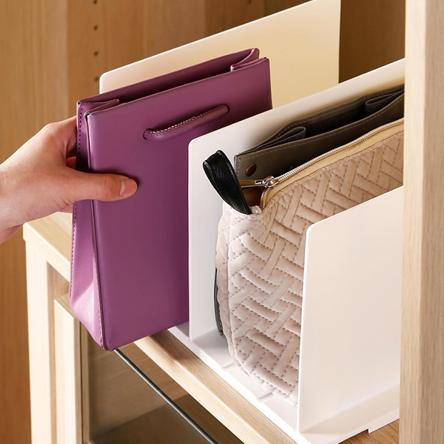 Shelf Divider for Closet, White Purse Organizer Adjustable Storage Handbag Organizers Closets Bookshelf V1259-DP01-A-731