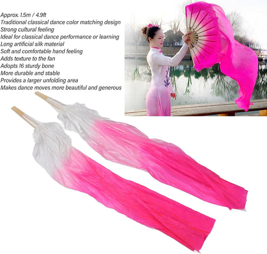 Dance Fan, 1 Pair Long Fan Belly Fans Folding Performance Classical (Pink) V1259-DP01-A-740