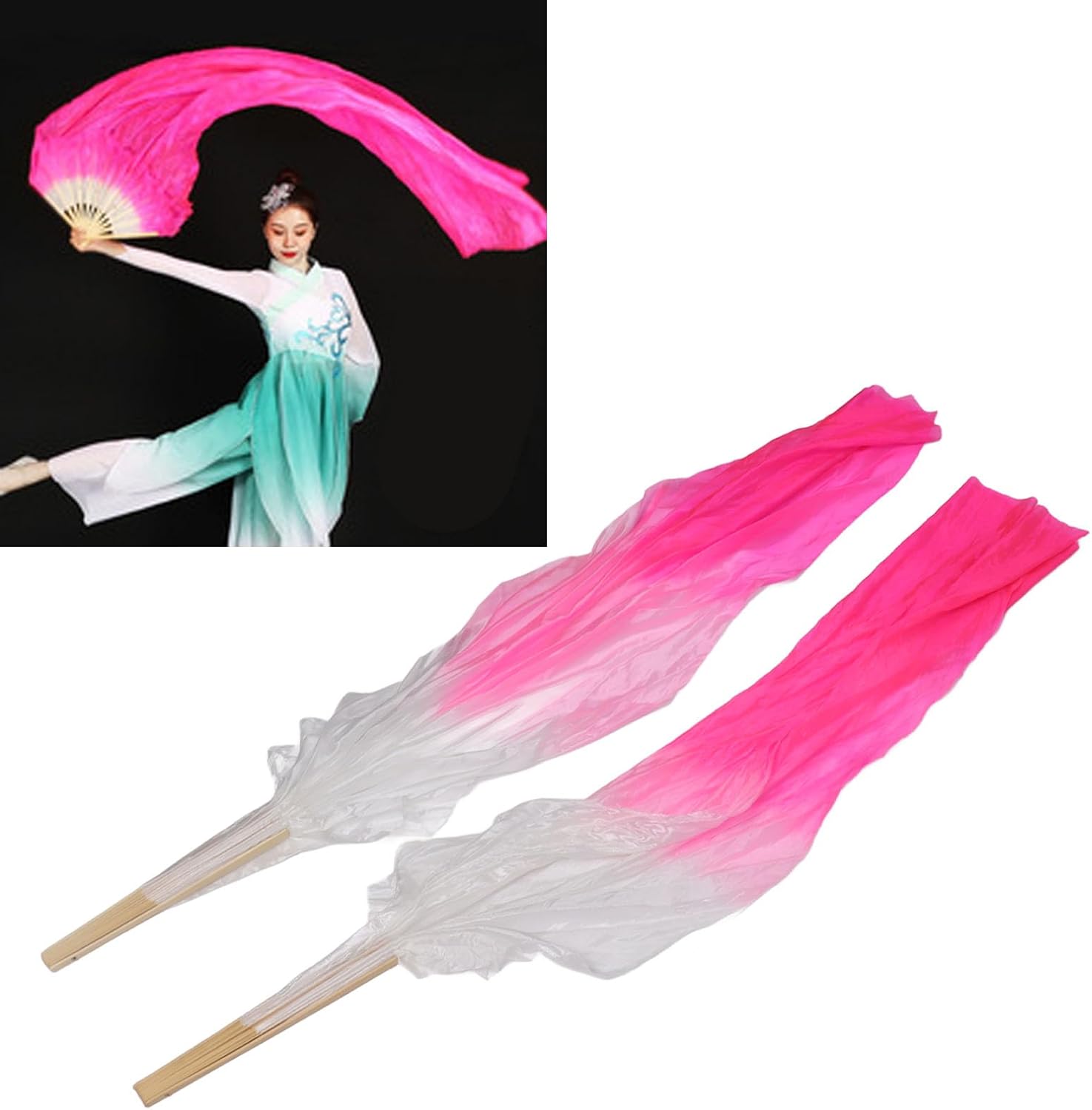 Dance Fan, 1 Pair Long Fan Belly Fans Folding Performance Classical (Pink) V1259-DP01-A-740