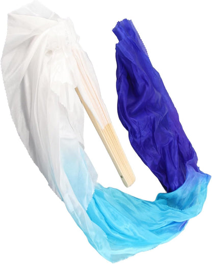 Dance Fan, 1 Pair Long Fan Belly Fans Folding Performance Classical (Blue) V1259-DP01-A-741