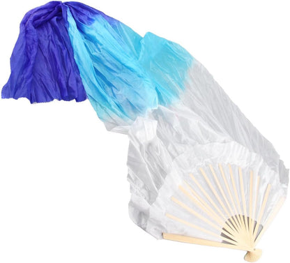 Dance Fan, 1 Pair Long Fan Belly Fans Folding Performance Classical (Blue) V1259-DP01-A-741