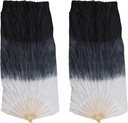 Dance Fan, 1 Pair Long Fan Belly Fans Folding Performance Classical (Black) V1259-DP01-A-742