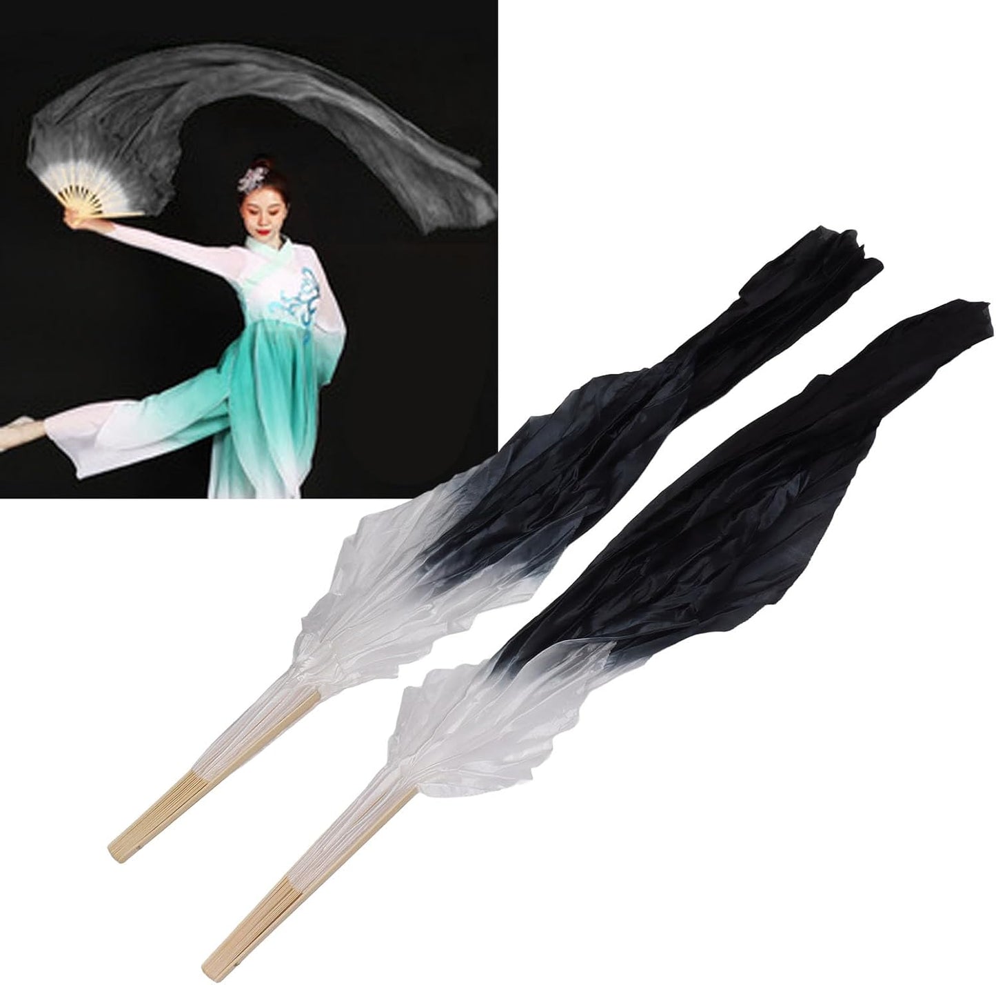 Dance Fan, 1 Pair Long Fan Belly Fans Folding Performance Classical (Black) V1259-DP01-A-742