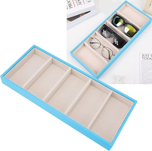 Glasses Organizer Jewelry Tray, 5 Grids Leather Eyeglass Storage Case Sunglass Display Tray and Watch V1259-DP01-A-781