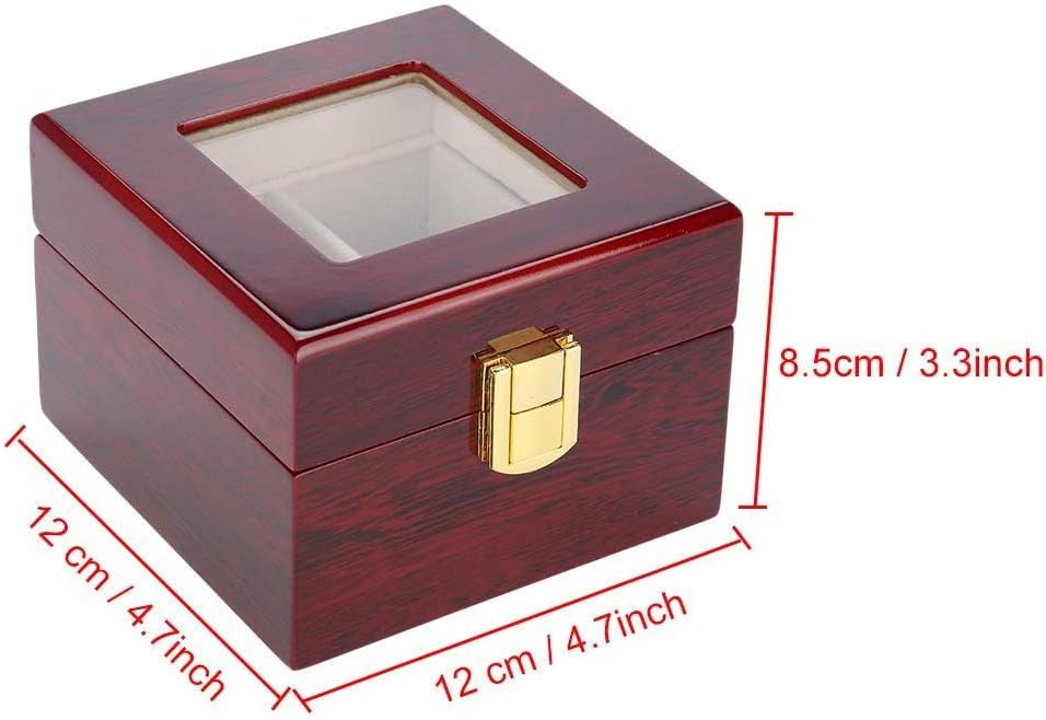 Wooden Watch Box, 2 Slots Storage Case Organizer Beige Soft Flannel Lining Red Box for Men with Clear Lid V1259-DP01-A-785