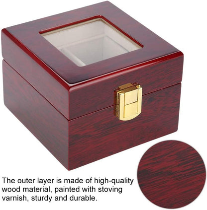 Wooden Watch Box, 2 Slots Storage Case Organizer Beige Soft Flannel Lining Red Box for Men with Clear Lid V1259-DP01-A-785